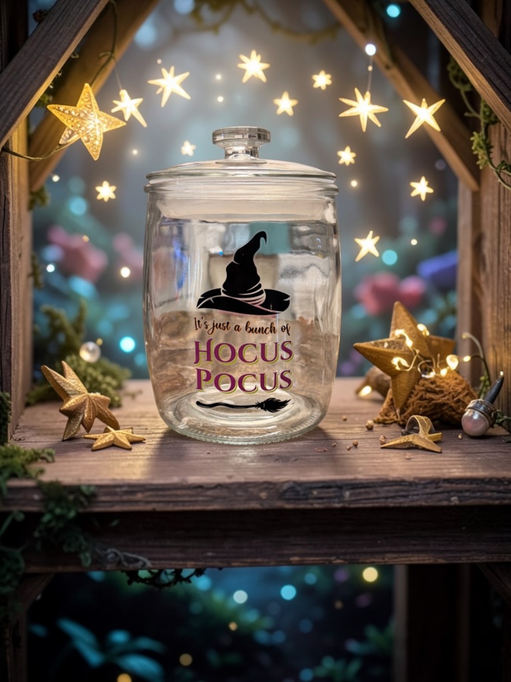 🎃🧙🧹Hocus Pocus Cookie Clear Glass Cookie 🍪 Jar With Lid 🧙🧹🎃